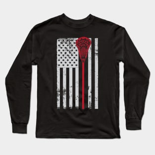 Lacrosse American Flag Patriotic Athletic Sport Tee Long Sleeve T-Shirt